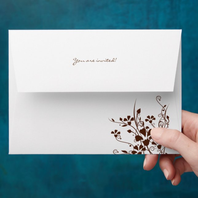 Brown Flower Swirl Wedding Envelopes (Hand)