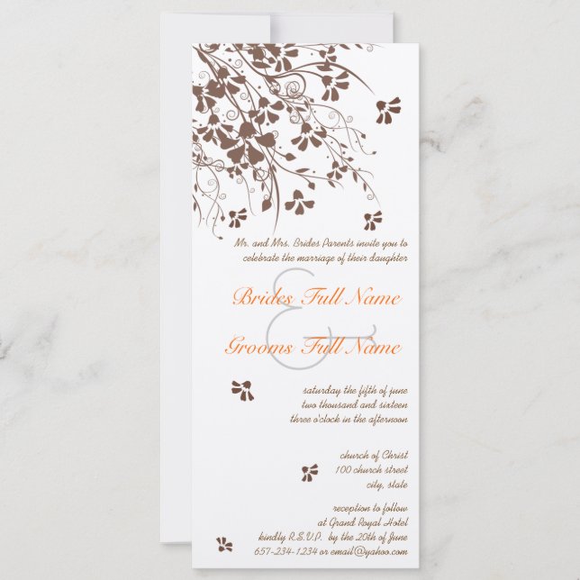 Brown Flower Swirls Wedding Invitations (Front)
