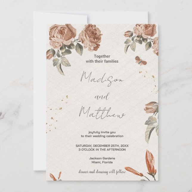 Brown Flower Wedding Invitations (Front)