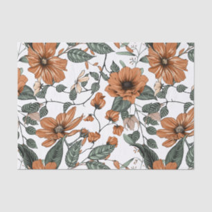 Brown flowers and green leaves pattern tissue paper