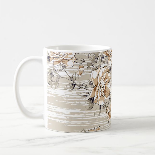 brown flowers pattern on texture backgroundpattern coffee mug (Left)