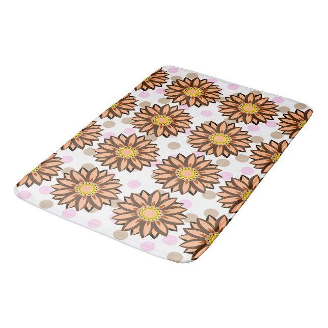 Brown Flowers pink Polka dot Floral pattern Bath Mat (Angled)