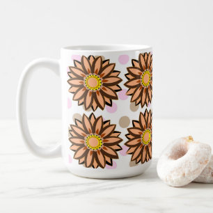 Brown Flowers pink Polka dot Floral pattern    Coffee Mug