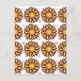 Brown Flowers pink Polka dot Floral pattern Postcard
