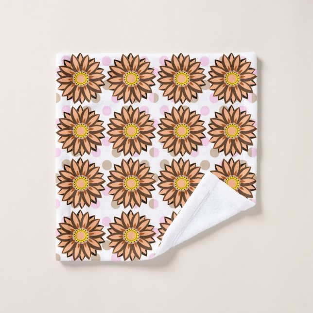 Brown Flowers pink Polka dot Floral pattern Wash Cloth (Wash Cloth)