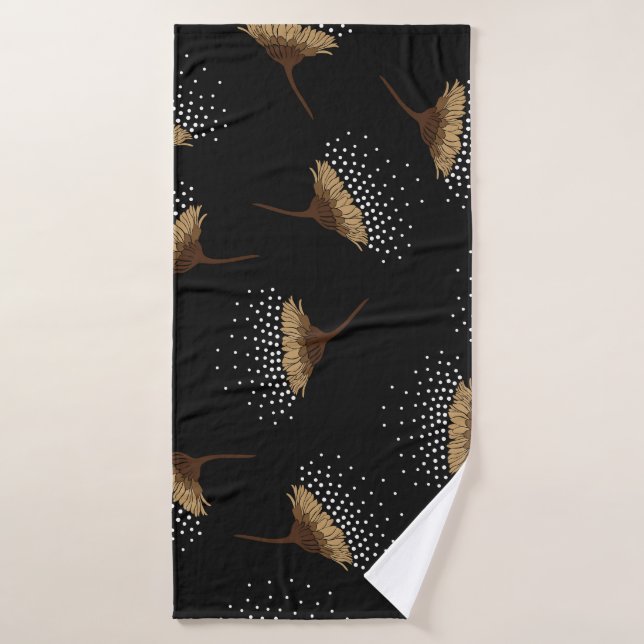 Brown flowers, seamless black background. bath towel (Bath Towel)