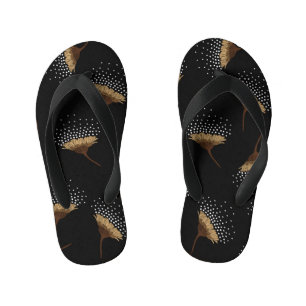 Brown flowers, seamless black background. kid's flip flops