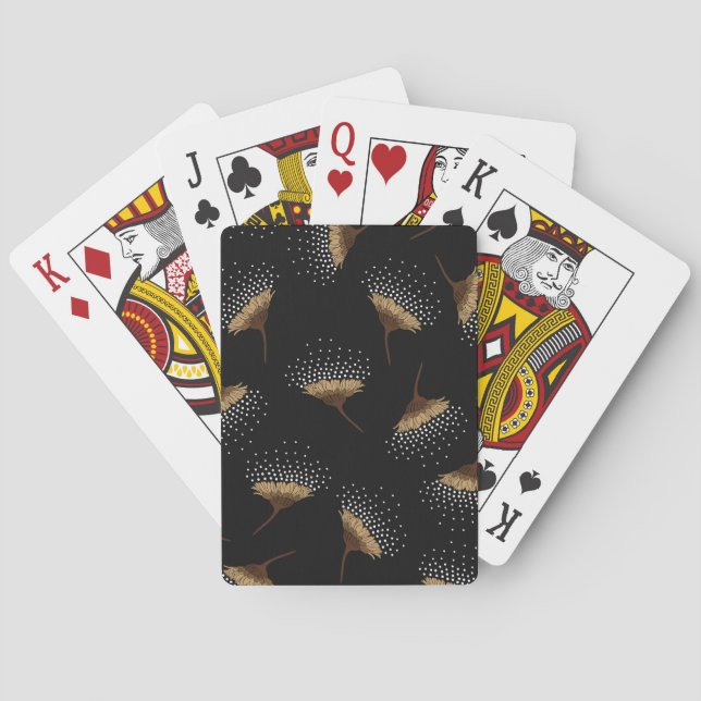 Brown flowers, seamless black background. playing cards (Back)