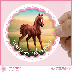 Brown Foal Horse Birthday Party Favor Thank You Classic Round Sticker