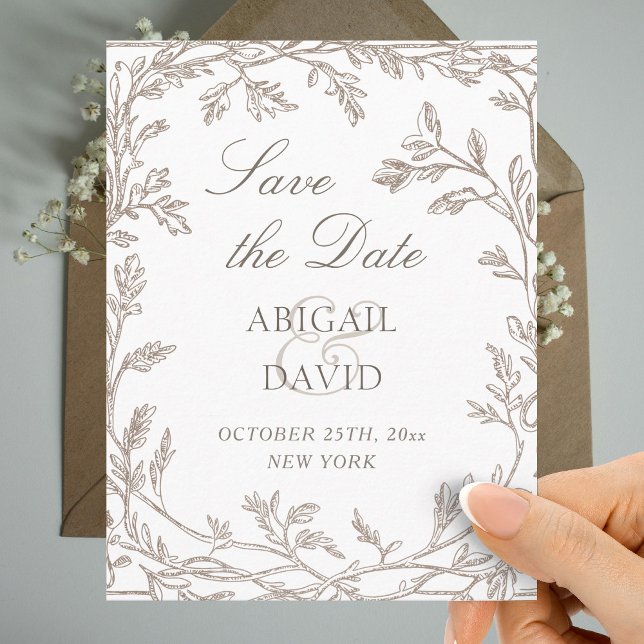 Brown Foliage Frame Wedding Save The Date (Creator Uploaded)