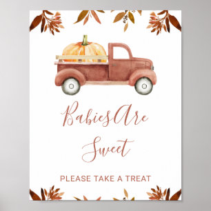 Brown Foliage Pumpkin Truck Baby Shower Sign