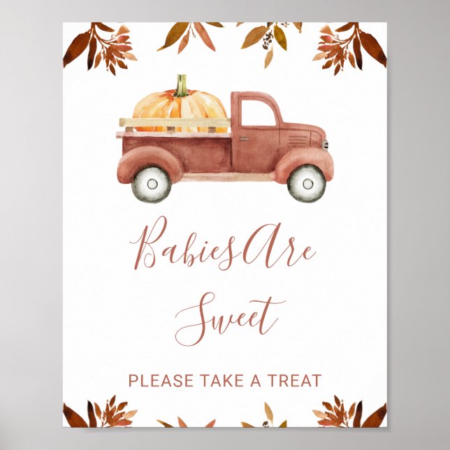 Brown Foliage Pumpkin Truck Baby Shower Sign (Front)