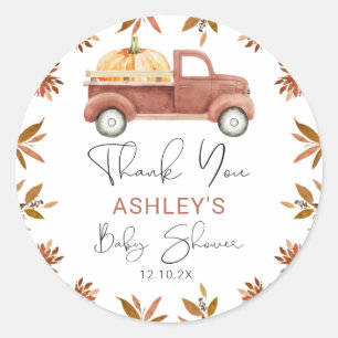 Brown Foliage Pumpkin Truck Baby Shower Sticker