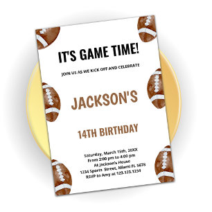 Brown Football Birthday Invitations