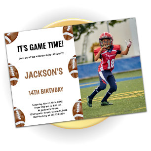 Brown Football Birthday Invitations with photo