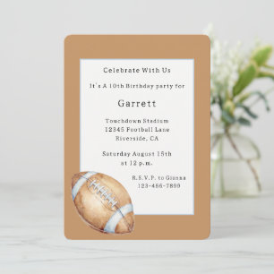 Brown Football Touchdown Sports Birthday   Invitation