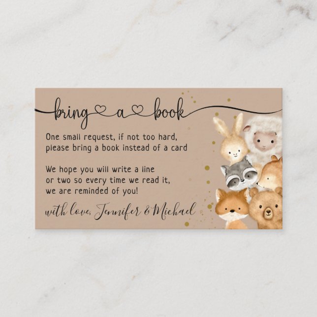 Brown Forest Baby Animals Bring a Book Enclosure Card (Front)
