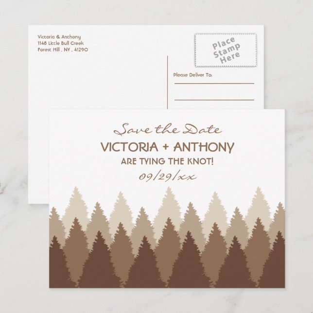 Brown Forest Range Woodland Wedding Save The Date Postcard (Front/Back)