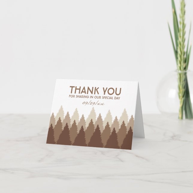 Brown Forest Range Woodland Wedding Thank You Card (Front)