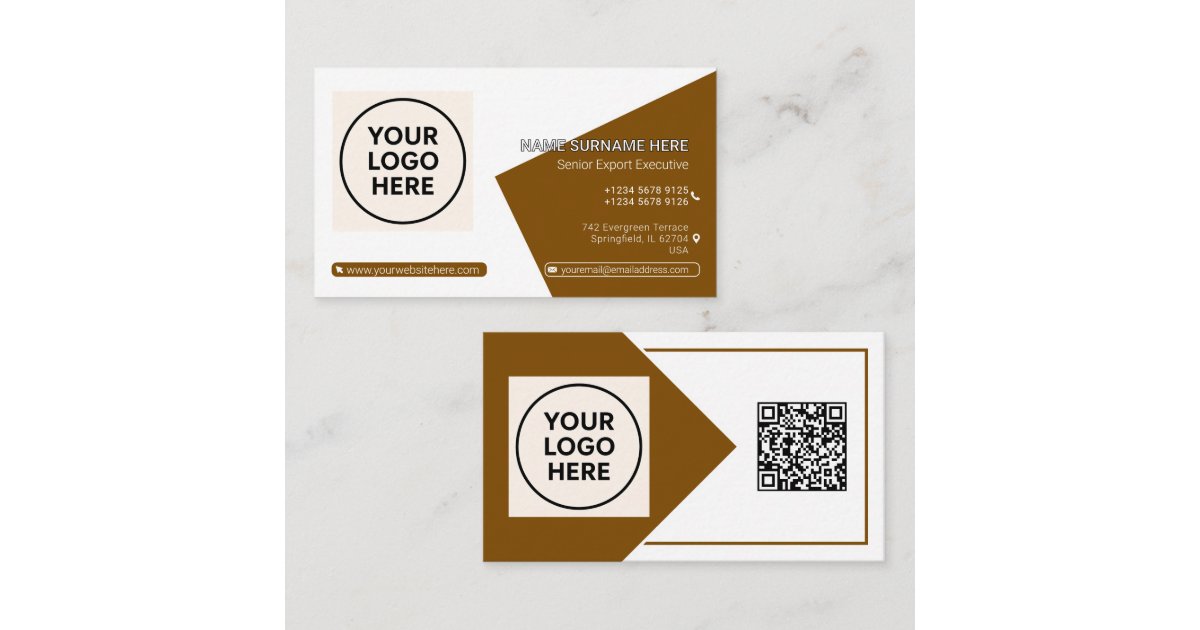 Brown Formal QR Code Professional Corporate Modern Business Card | Zazzle