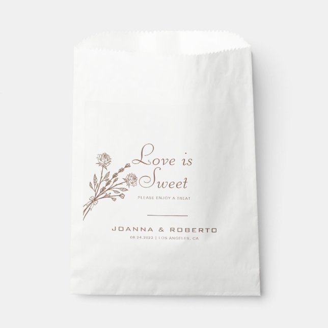 Brown Formal Rose Floral Love is Sweet Wedding  Favour Bags (Front)