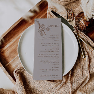 Brown Formal Rose Floral Wedding Menu
