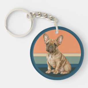 Brown French Bulldog Retro Background Key Ring