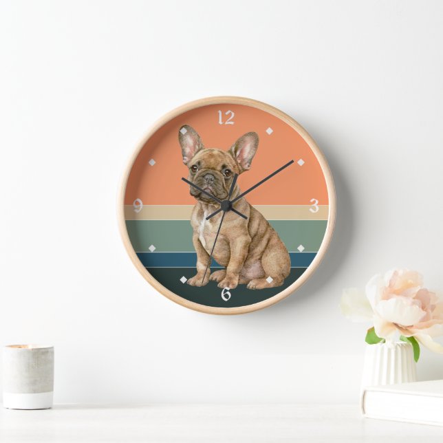 Brown French Bulldog Retro Sunset Clock (Home)