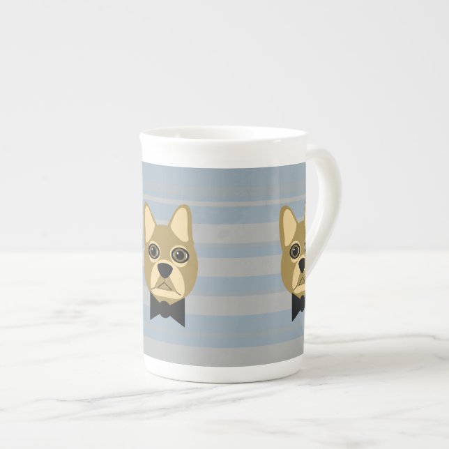 Brown French Bulldog, Stripes Bone China Mug (Front Right)