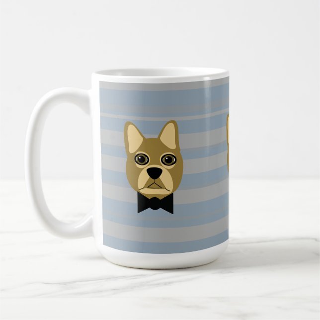 Brown French Bulldog, Stripes Coffee Mug (Left)