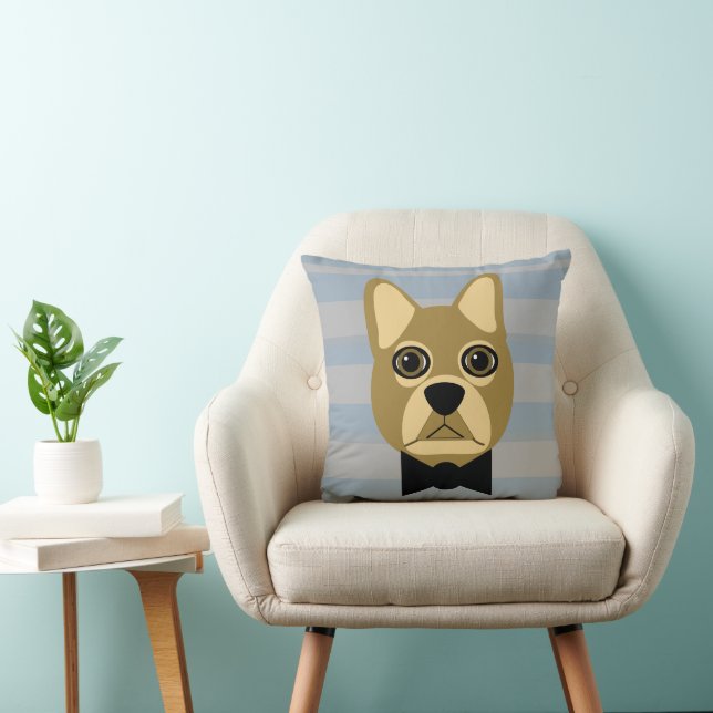 Brown French Bulldog, Stripes Cushion (Chair)