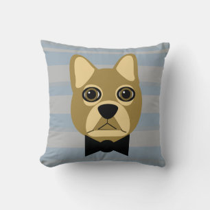 Brown French Bulldog, Stripes Cushion