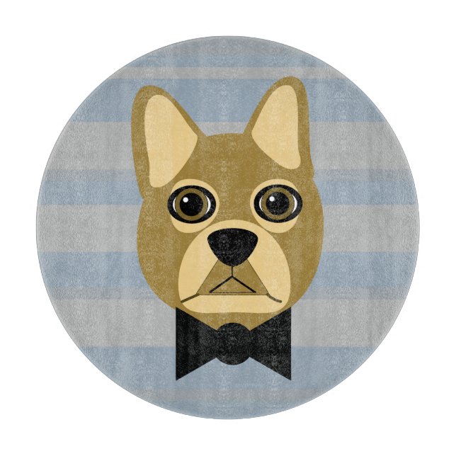 Brown French Bulldog, Stripes Cutting Board (Front)