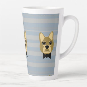 Brown French Bulldog, Stripes Latte Mug