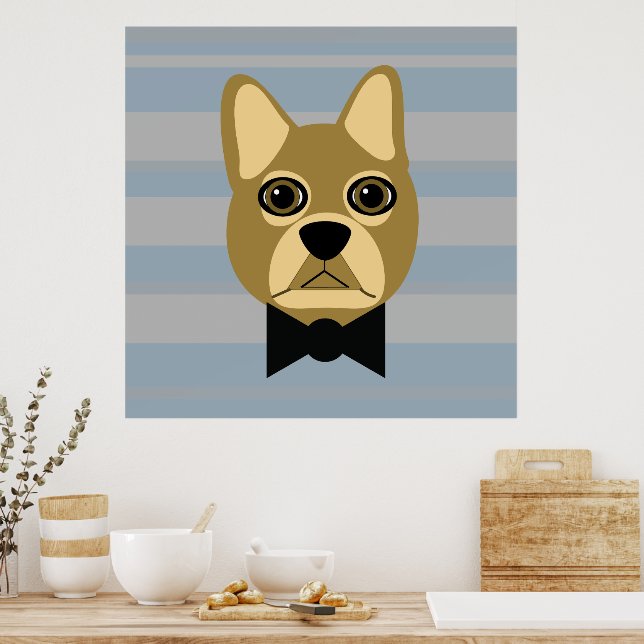 Brown French Bulldog, Stripes Poster (Kitchen)