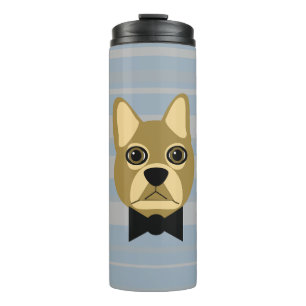 Brown French Bulldog, Stripes Thermal Tumbler
