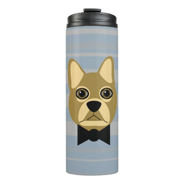 Brown French Bulldog, Stripes Thermal Tumbler (Front)