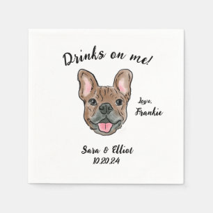 Brown French Bulldog Wedding Cocktail Napkin