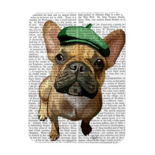 Brown French Bulldog with Green Hat 2 Magnet