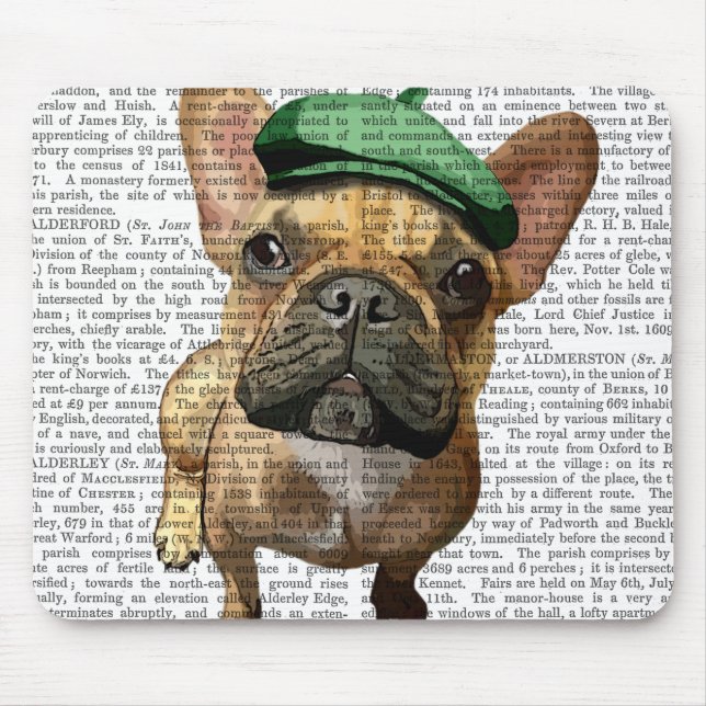 Brown French Bulldog with Green Hat 2 Mouse Mat (Front)