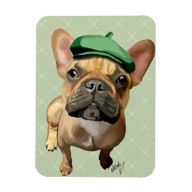 Brown French Bulldog with Green Hat Magnet (Vertical)