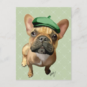 Brown French Bulldog with Green Hat Postcard