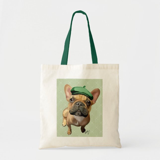 Brown French Bulldog with Green Hat Tote Bag (Front)