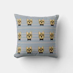 Brown Frenchie Bulldog, Stripes Cushion