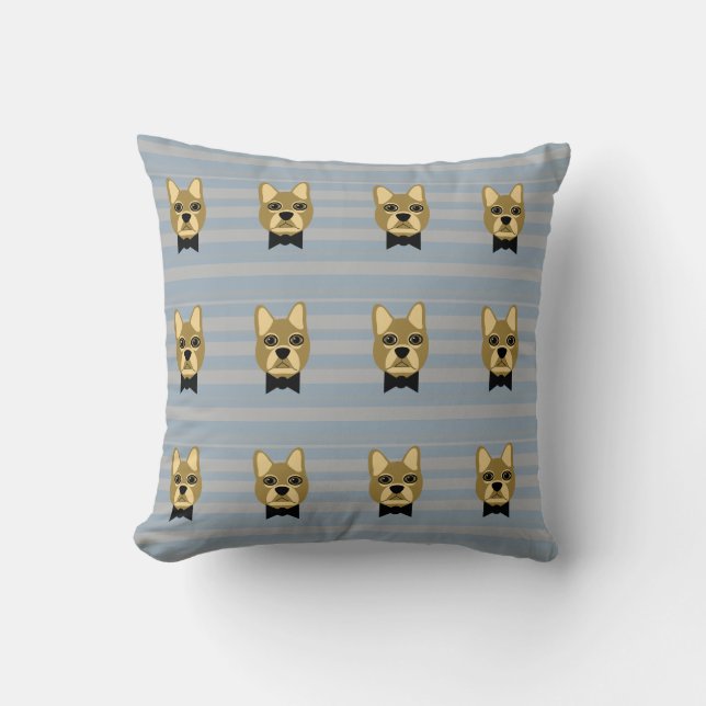 Brown Frenchie Bulldog, Stripes Cushion (Front)