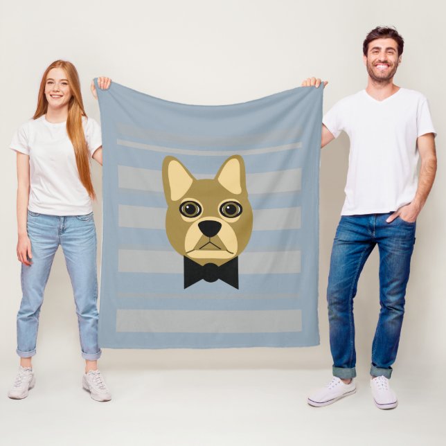 Brown Frenchie Bulldog, Stripes Fleece Blanket (In Situ)