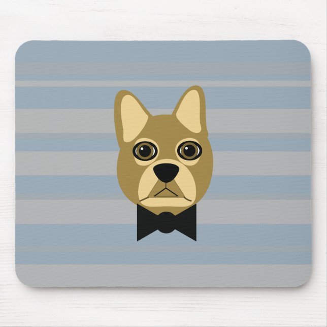 Brown Frenchie Bulldog, Stripes Mouse Mat (Front)