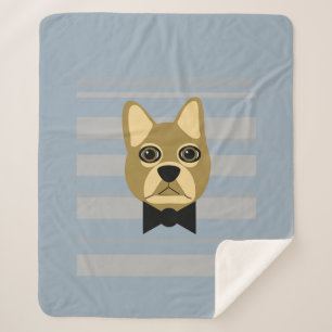 Brown Frenchie Bulldog, Stripes Sherpa Blanket