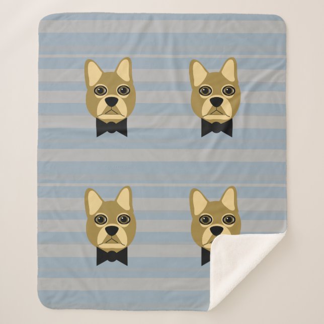 Brown Frenchie Bulldog, Stripes Sherpa Blanket (Front)