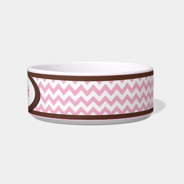 Brown & Fuchsia Chevron Personalised Cat Bowl (Right)